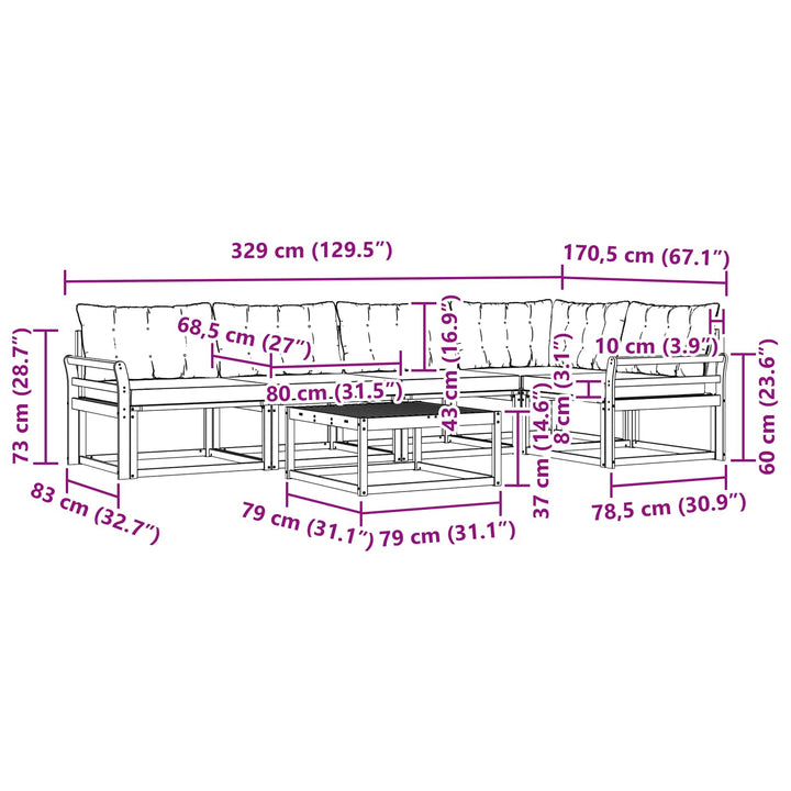 Udendørs sofagruppe 6 pcs Hvid og cremefarvet 79 x 79 x 37 cm