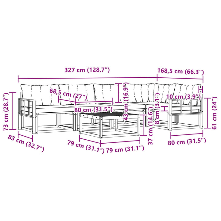 Udendørs sofagruppe 6 pcs Hvid og sort 79 x 79 x 37 cm