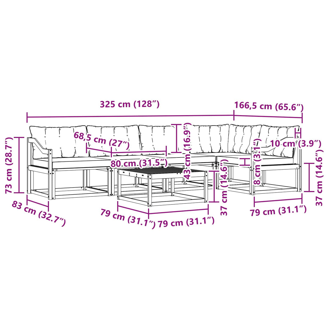 Udendørs sofagruppe 6 pcs Hvid og sort 79 x 79 x 37 cm