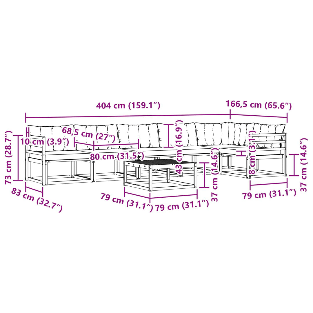 Udendørs sofagruppe 7 pcs Hvid og sort 79 x 79 x 37 cm