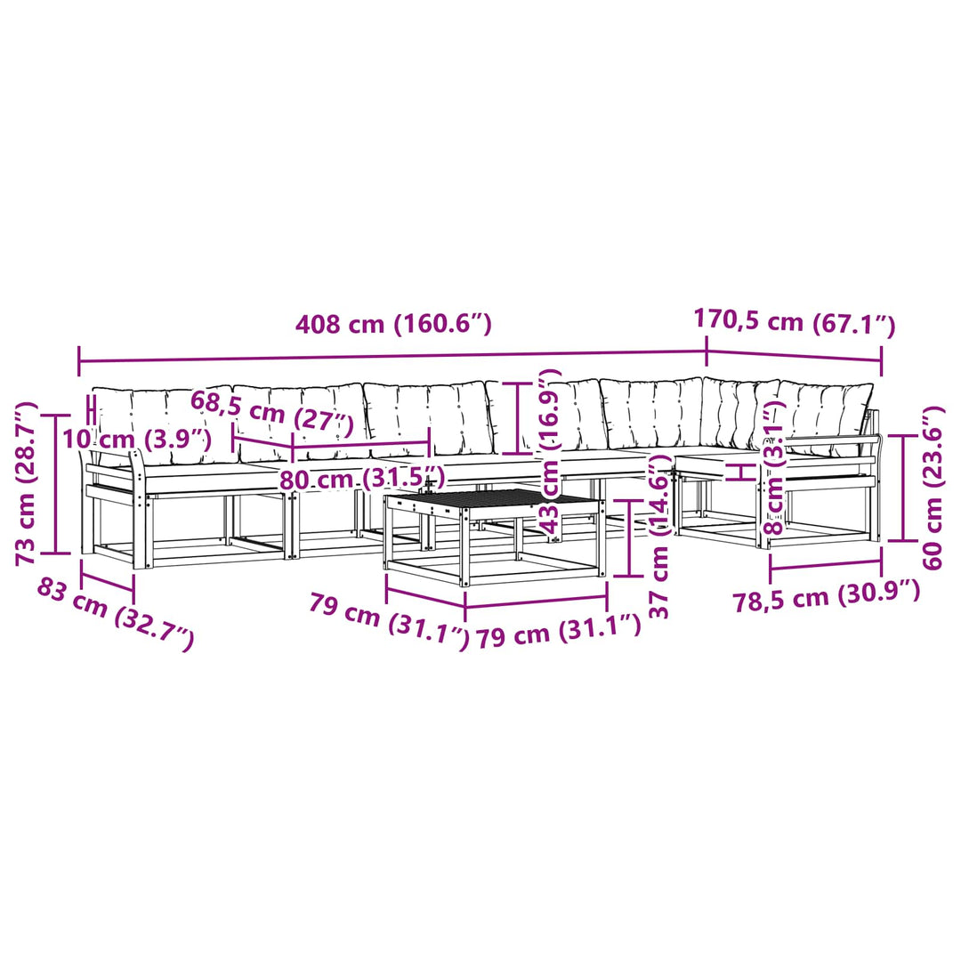 Udendørs sofagruppe 7 pcs Hvid og lysegrå 79 x 79 x 37 cm