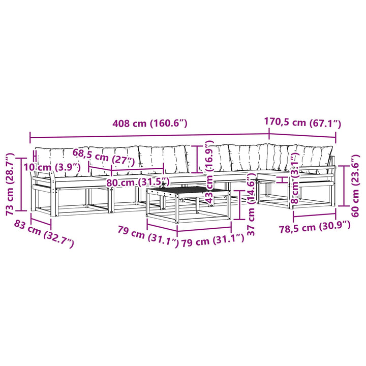 Udendørs sofagruppe 7 pcs Hvid og lysegrå 79 x 79 x 37 cm