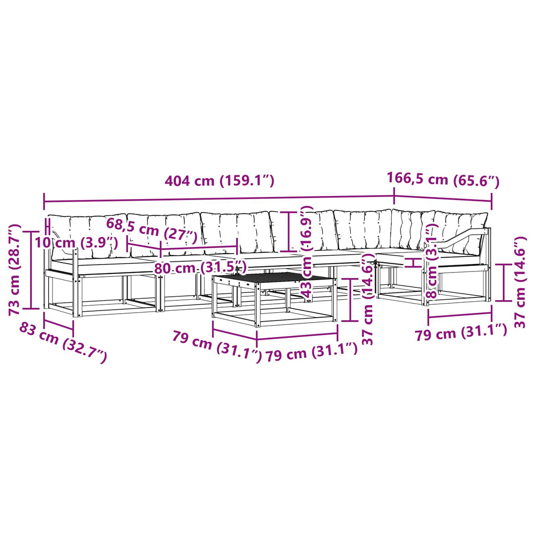 Udendørs sofagruppe 7 pcs Hvid og sort 79 x 79 x 37 cm