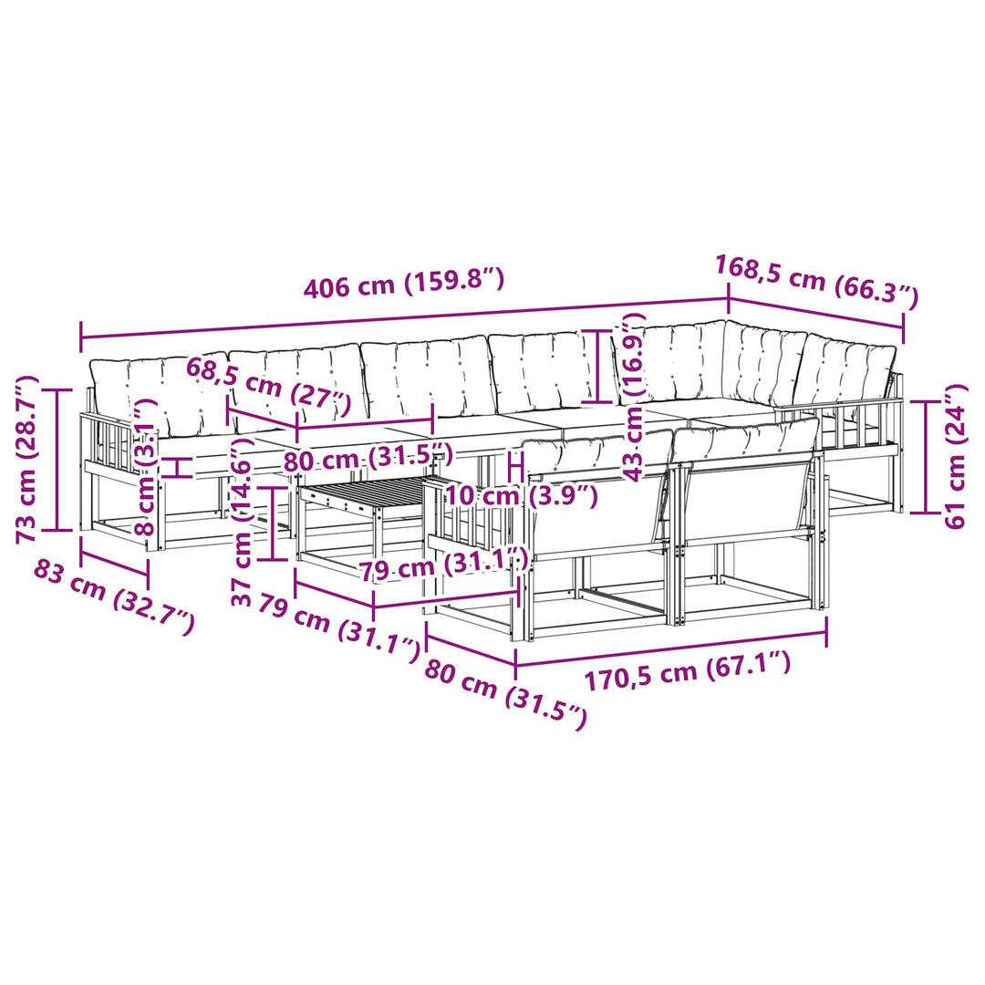 Udendørs sofagruppe 9 pcs Hvid og lysegrå 79 x 79 x 37 cm