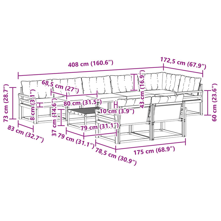 Udendørs sofagruppe 9 pcs Hvid og lysegrå 79 x 79 x 37 cm