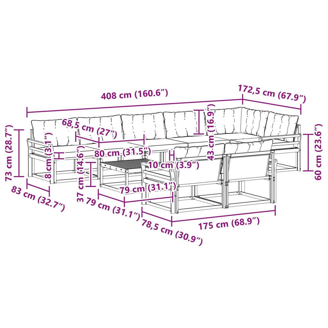 Udendørs sofagruppe 9 pcs Hvid og sort 79 x 79 x 37 cm