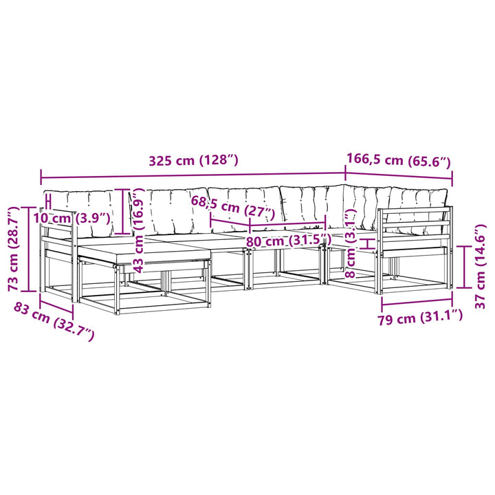 Udendørs sofagruppe med pude 6 pcs Hvid og Beige