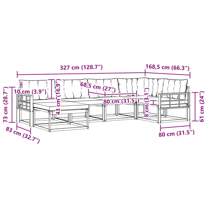 Udendørs sofagruppe 6 pcs Hvid og lysegrå 327 x 168,5 x 73 cm