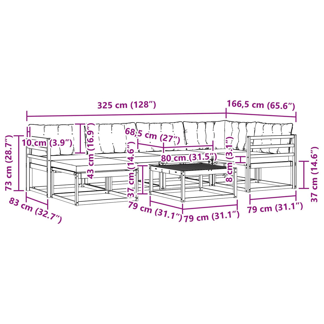 Udendørs sofagruppe 7 pcs Hvid og lysegrå 79 x 79 x 37 cm