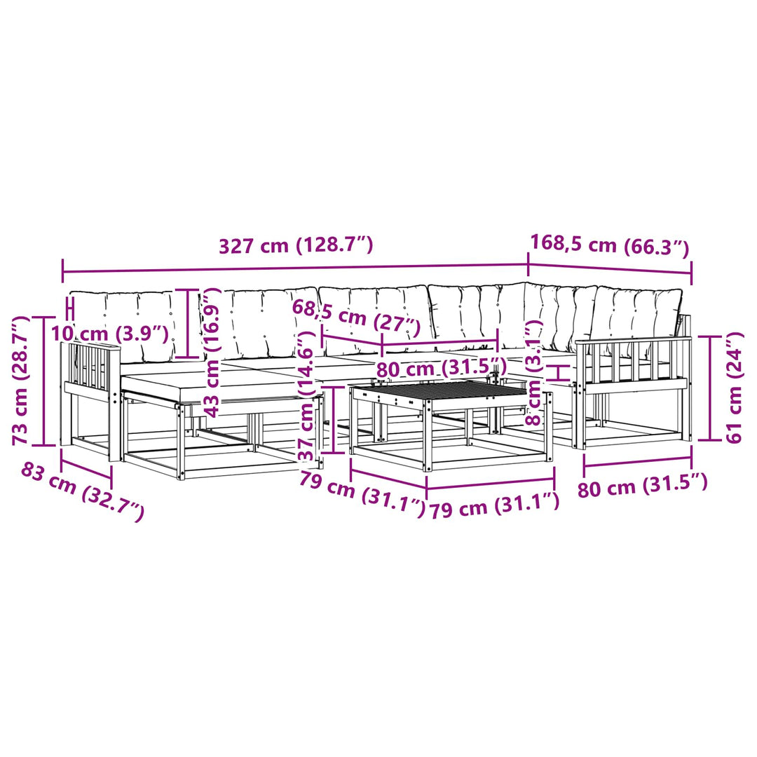 Udendørs sofagruppe 7 pcs Hvid og sort 79 x 79 x 37 cm