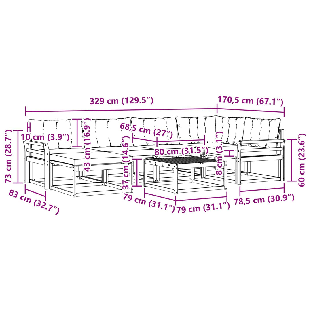 Udendørs sofagruppe 7 pcs Hvid og sort 79 x 79 x 37 cm