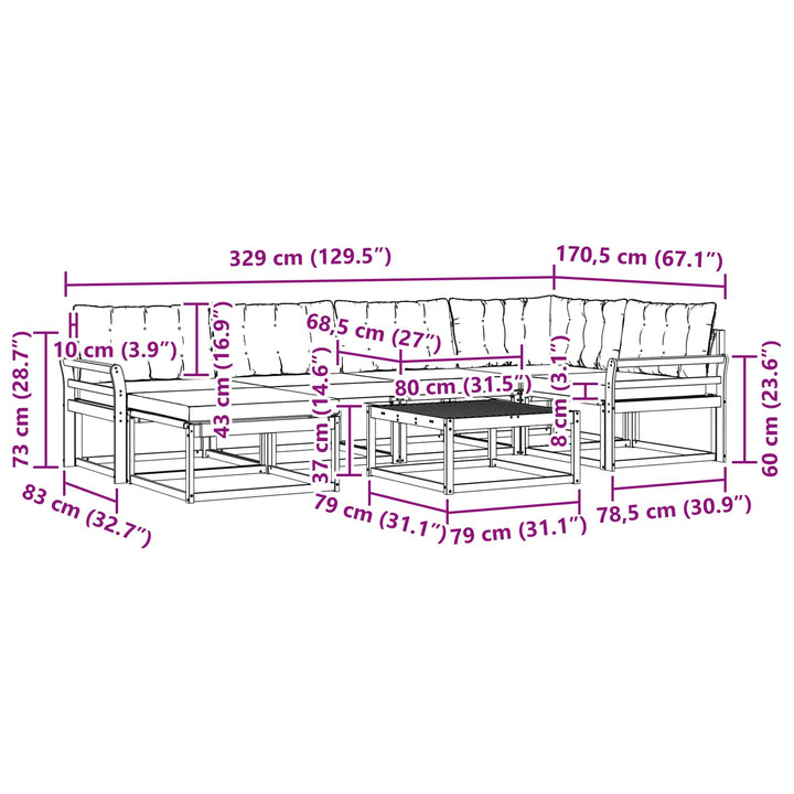 Udendørs sofagruppe 7 pcs Hvid og sort 79 x 79 x 37 cm