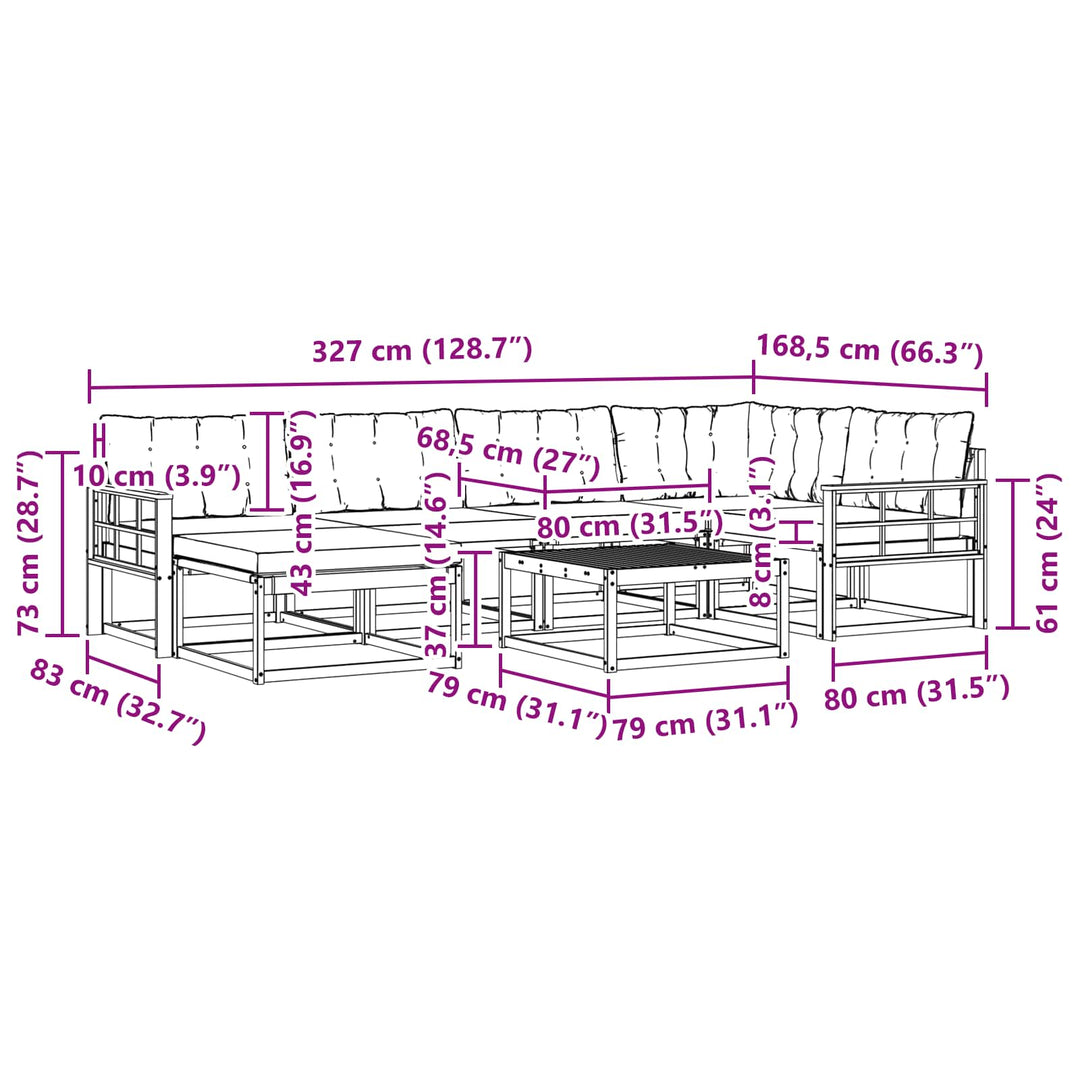 Udendørs sofagruppe 7 pcs Hvid og sort 79 x 79 x 37 cm