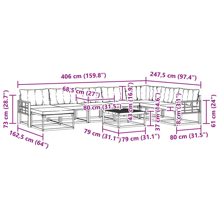 Udendørs sofagruppe 9 pcs Hvid og lysegrå 79 x 79 x 37 cm