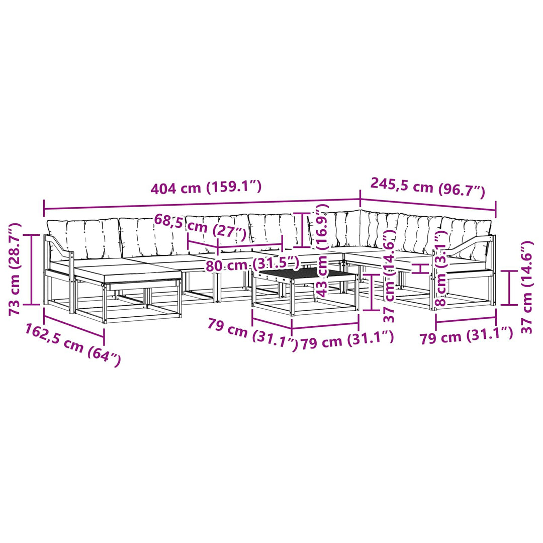 Udendørs sofagruppe 9 pcs Hvid og lysegrå 79 x 79 x 37 cm