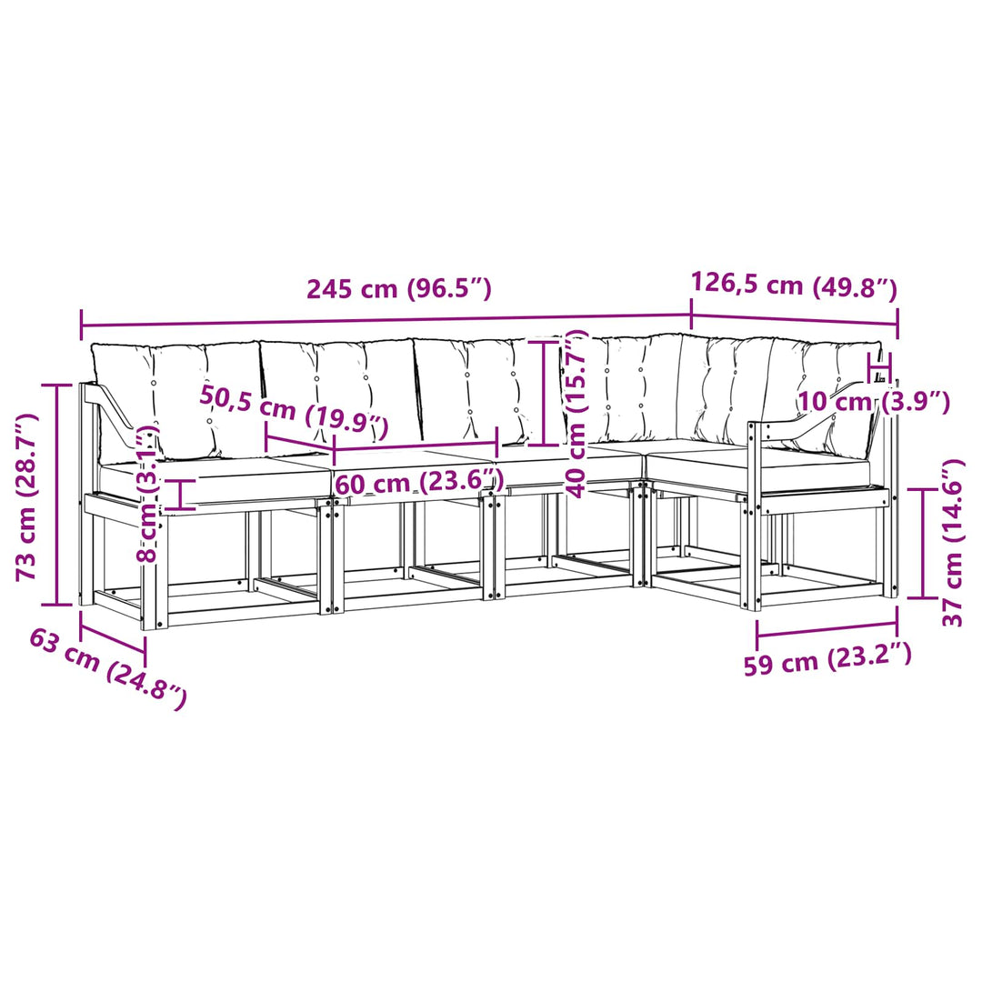 Udendørs sofagruppe med pude 5 pcs Hvid og Beige