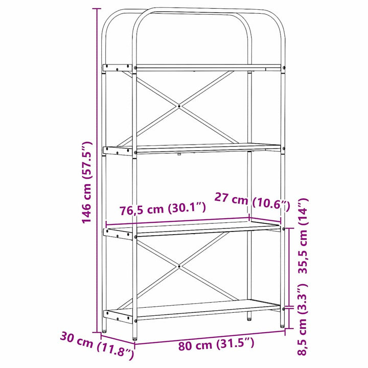 Bogreol Sort eg 80 x 30 x 146 cm Konstrueret træ