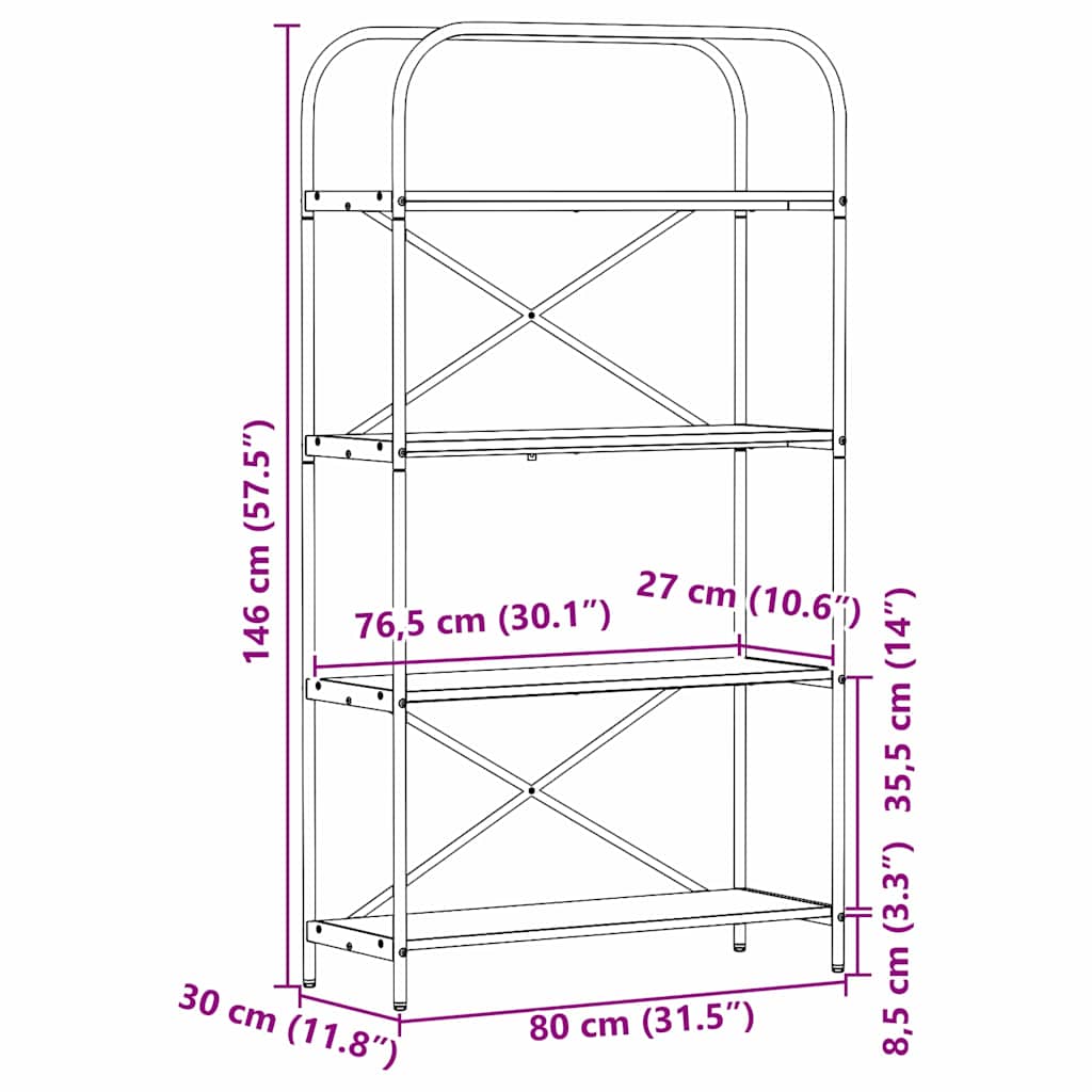 Bogreol Sonoma eg 80 x 30 x 146 cm Konstrueret træ