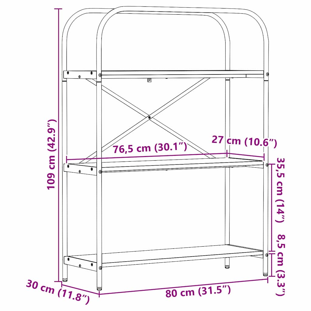 Bogreol Sort eg 80 x 30 x 109 cm Konstrueret træ