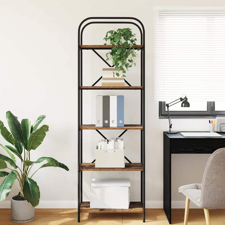 Bogreol 5 niveauer 60 x 30 x 183 cm Konstrueret træ Gammelt træ