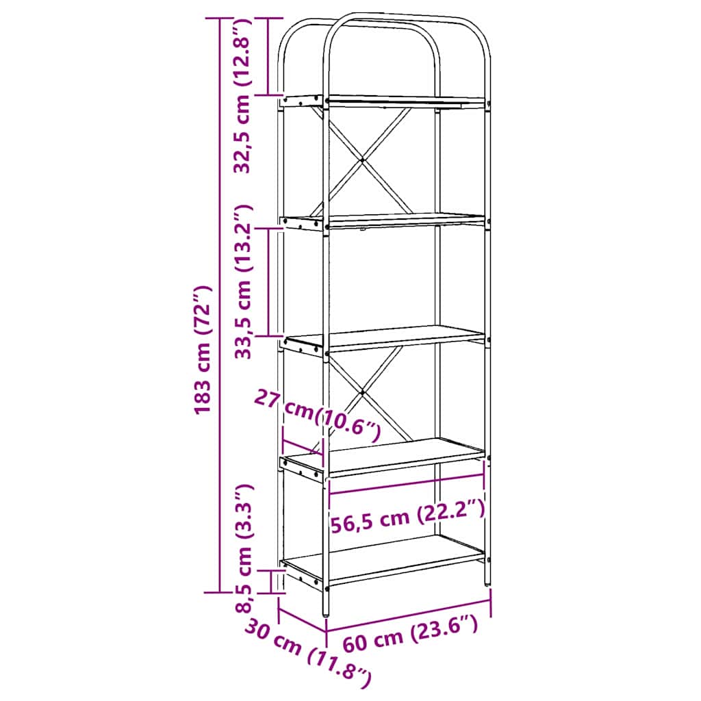 Bogreol Gammelt træ 60 x 30 x 183 cm Konstrueret træ