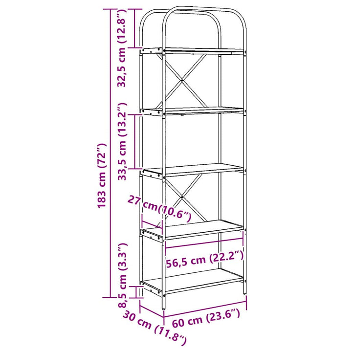 Bogreol Gammelt træ 60 x 30 x 183 cm Konstrueret træ