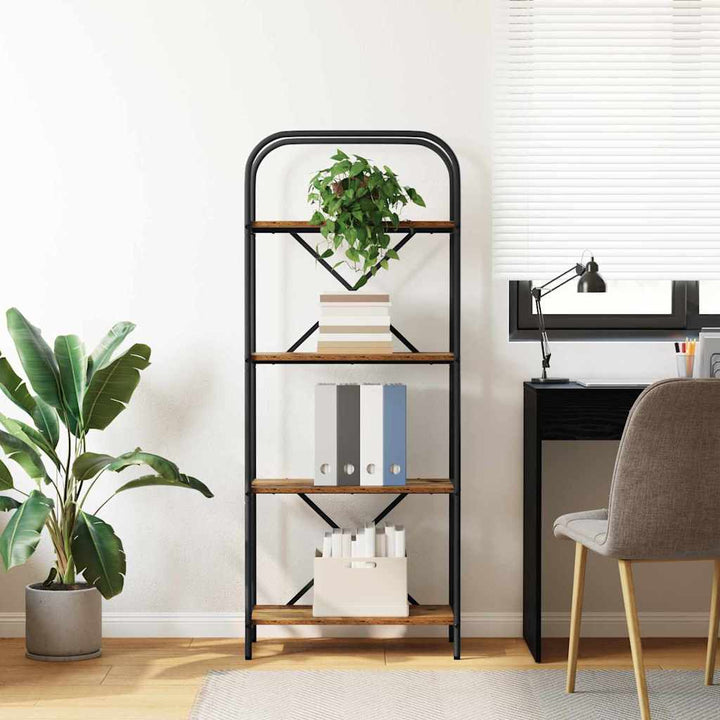 Bogreol 4 niveauer 60 x 30 x 146 cm Konstrueret træ Gammelt træ