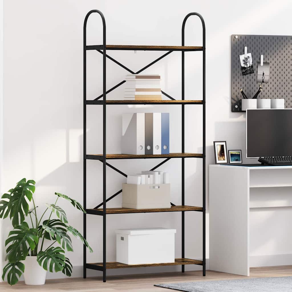 Bogreol 5 niveauer 80 x 30 x 183 cm Konstrueret træ Røget eg