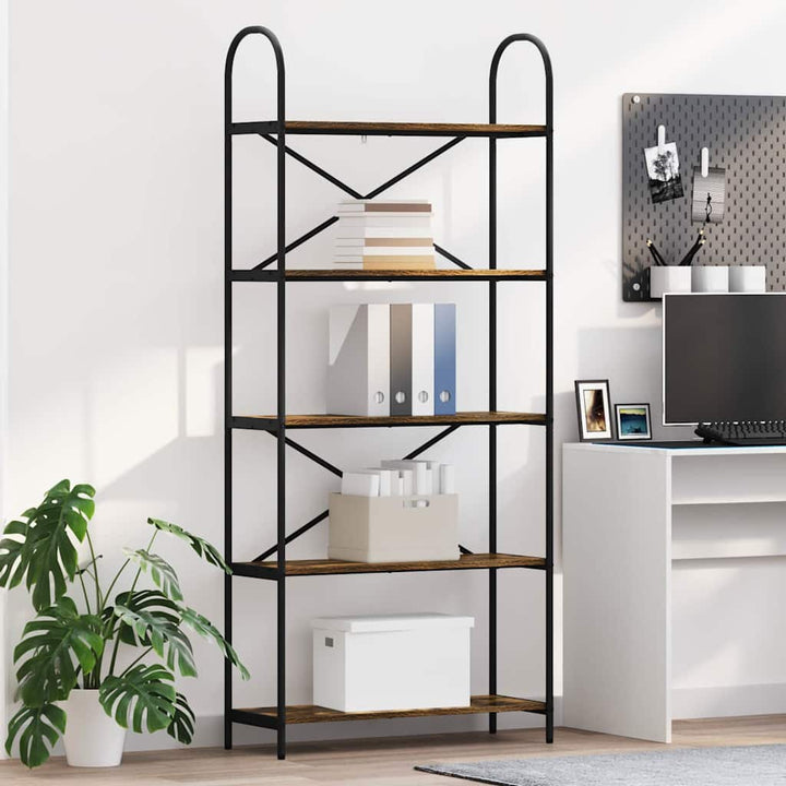 Bogreol 5 niveauer 80 x 30 x 183 cm Konstrueret træ Røget eg
