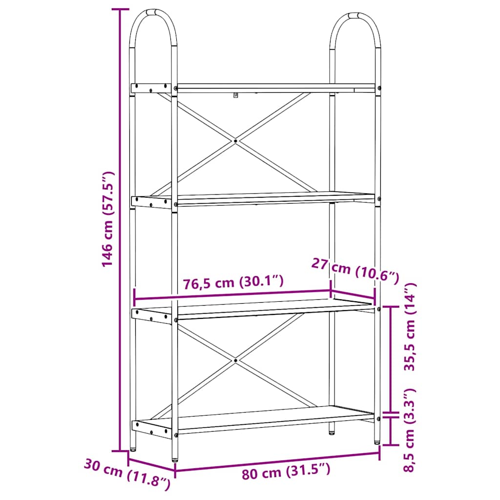 Bogreol Gammelt træ 80 x 30 x 146 cm Konstrueret træ