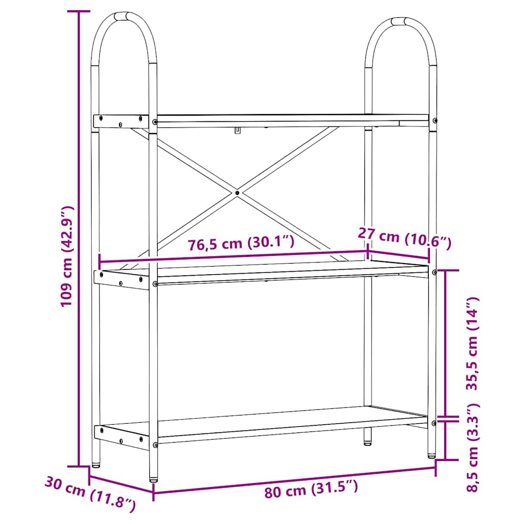 Bogreol Sort eg 80 x 30 x 109 cm Konstrueret træ