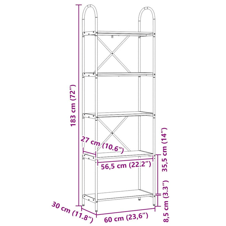 Bogreol Sonoma eg 60 x 30 x 183 cm Konstrueret træ