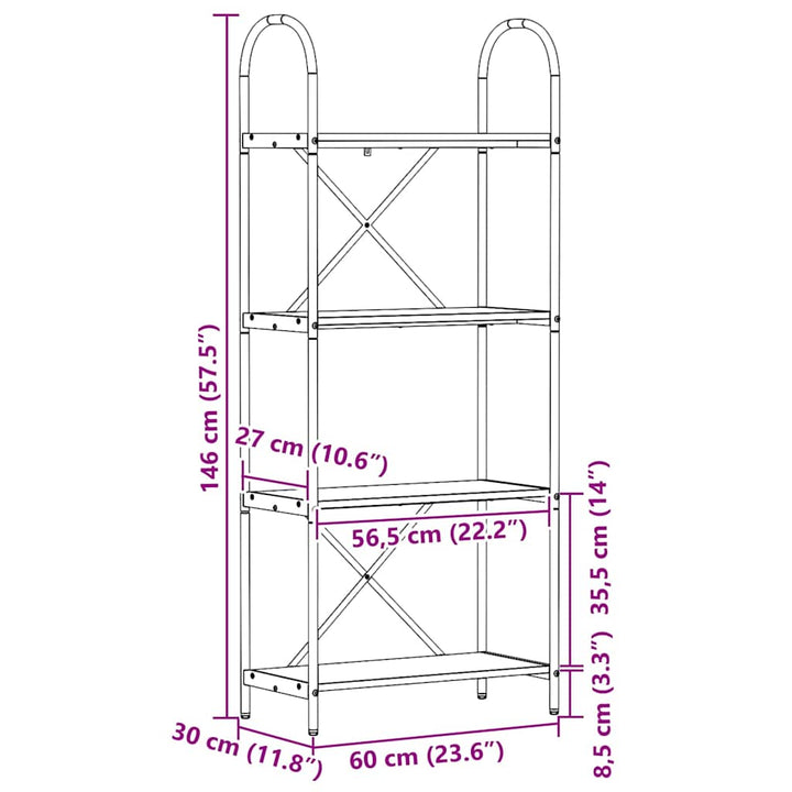 Bogreol Artisan Egetræ 60 x 30 x 146 cm Konstrueret træ