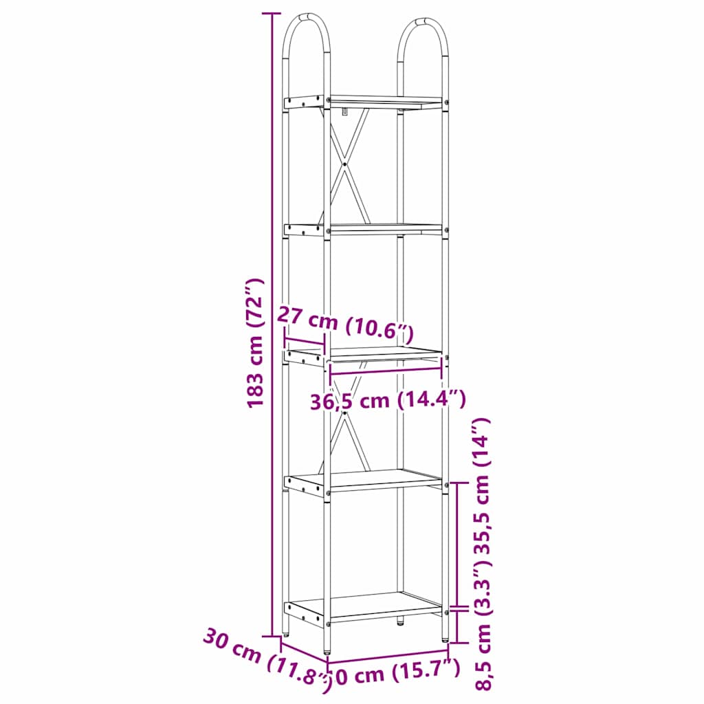 Bogreol Gammelt træ 40 x 30 x 183 cm Konstrueret træ