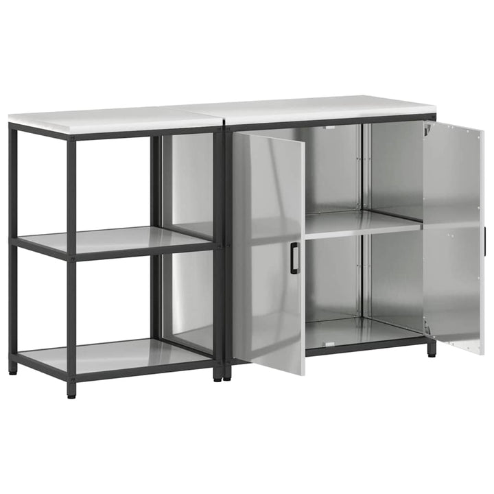 Køkkenopbevaringssæt med hylde 2 pcs Sølv Galvaniseret stål