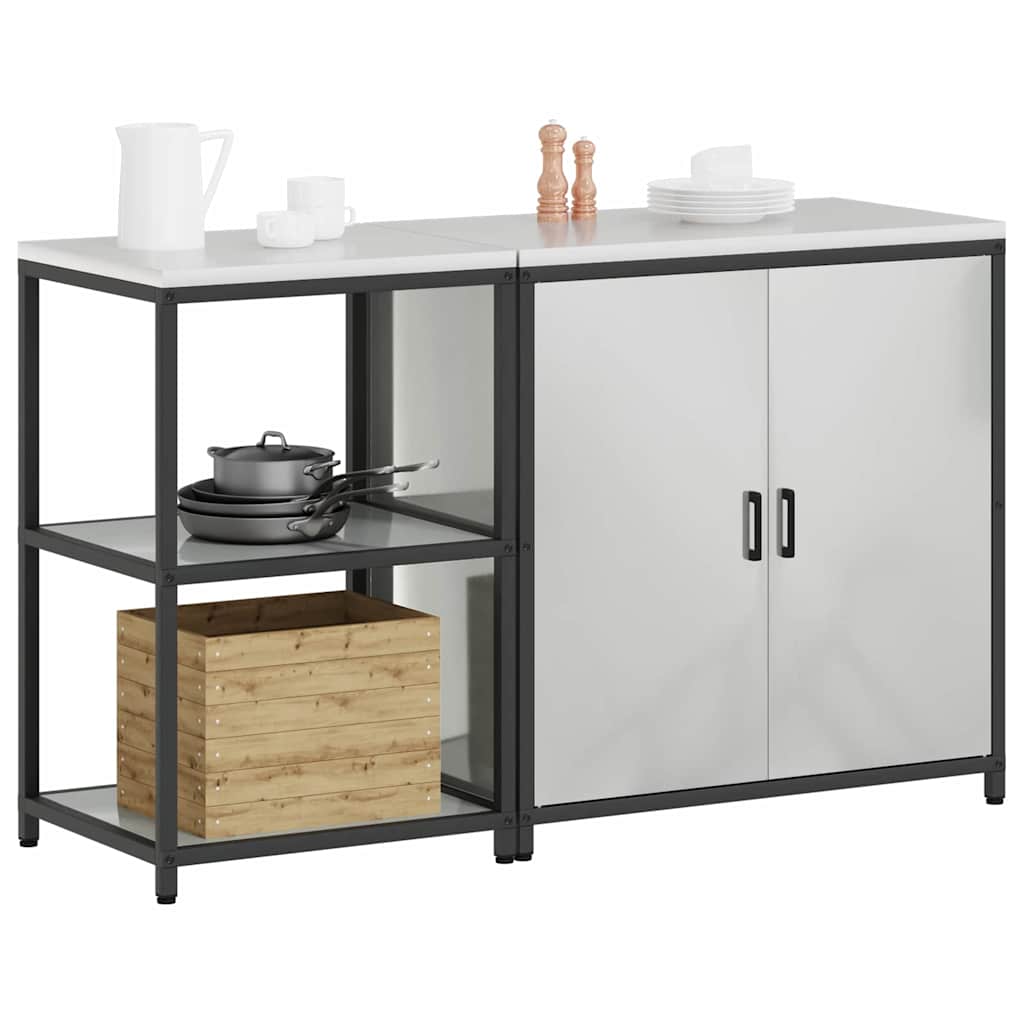 Køkkenopbevaringssæt med hylde 2 pcs Sølv Galvaniseret stål