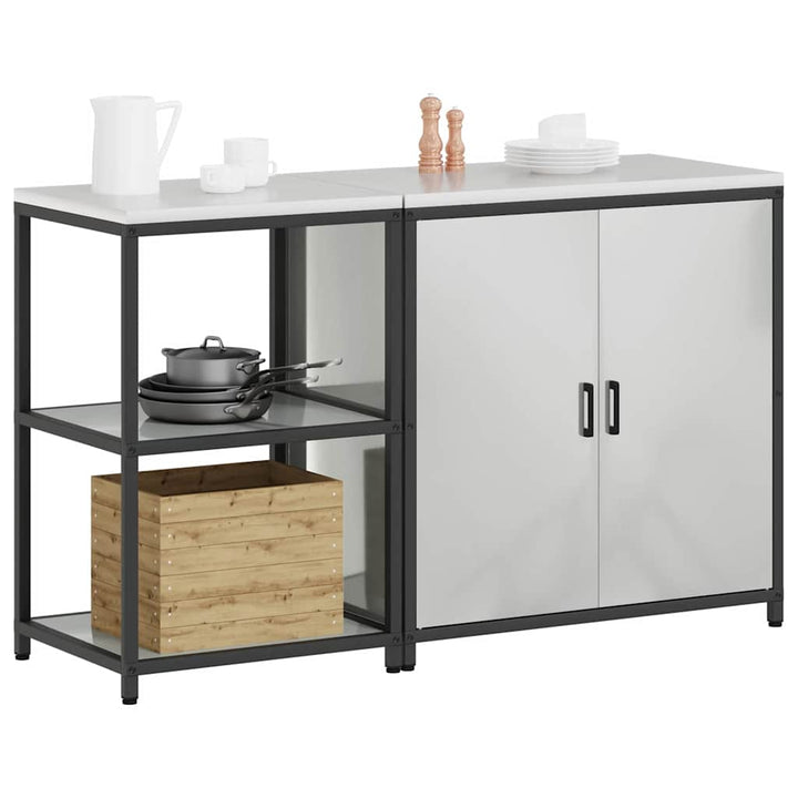 Køkkenopbevaringssæt med hylde 2 pcs Sølv Galvaniseret stål