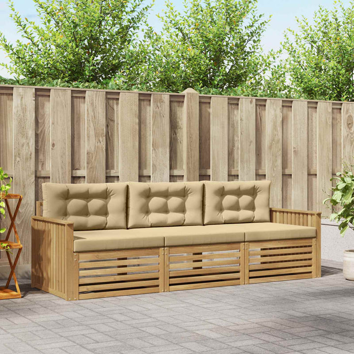 Udendørs sofagruppe 3 pcs Hvid og Beige Massivt Akacietræ