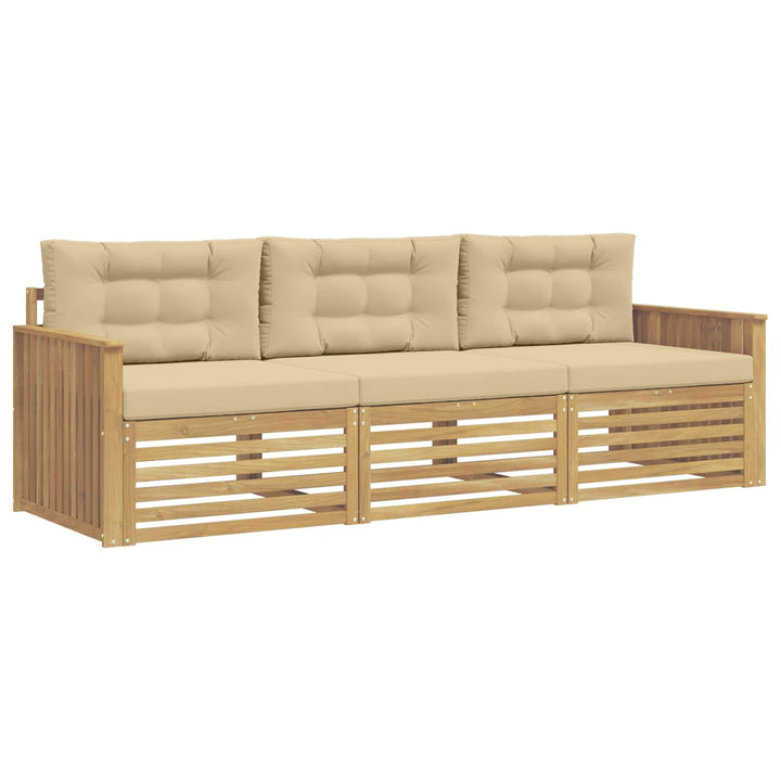 Udendørs sofagruppe 3 pcs Hvid og Beige Massivt Akacietræ