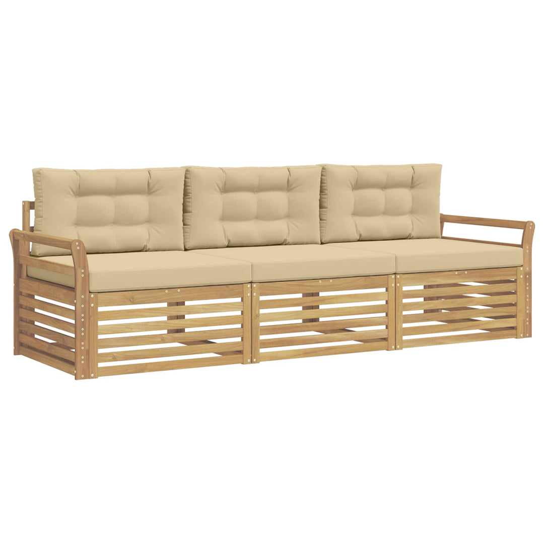 Udendørs sofagruppe 3 pcs Hvid og Beige Massivt Akacietræ