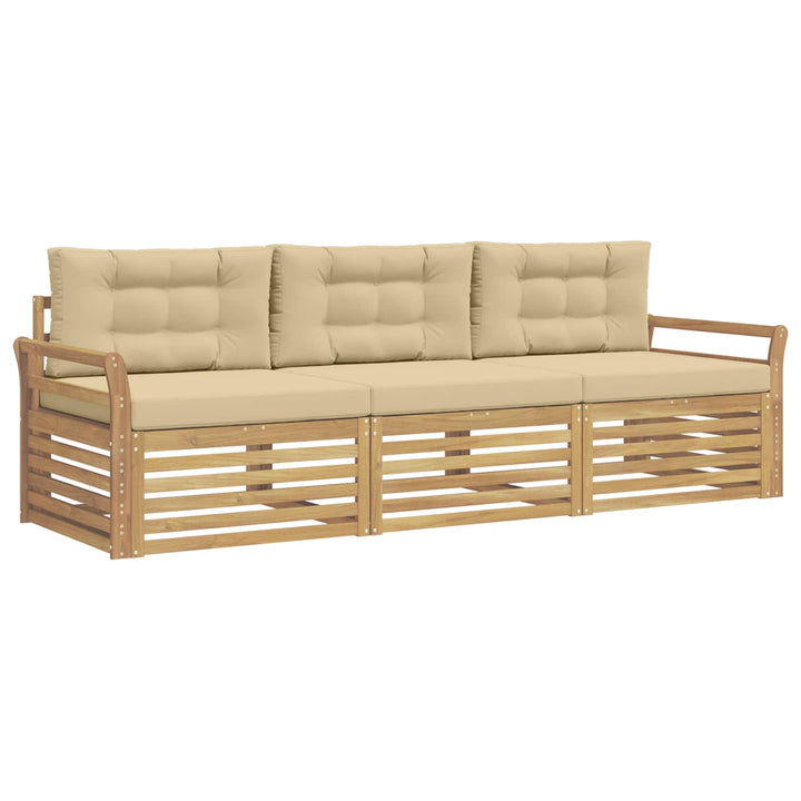 Udendørs sofagruppe 3 pcs Hvid og Beige Massivt Akacietræ