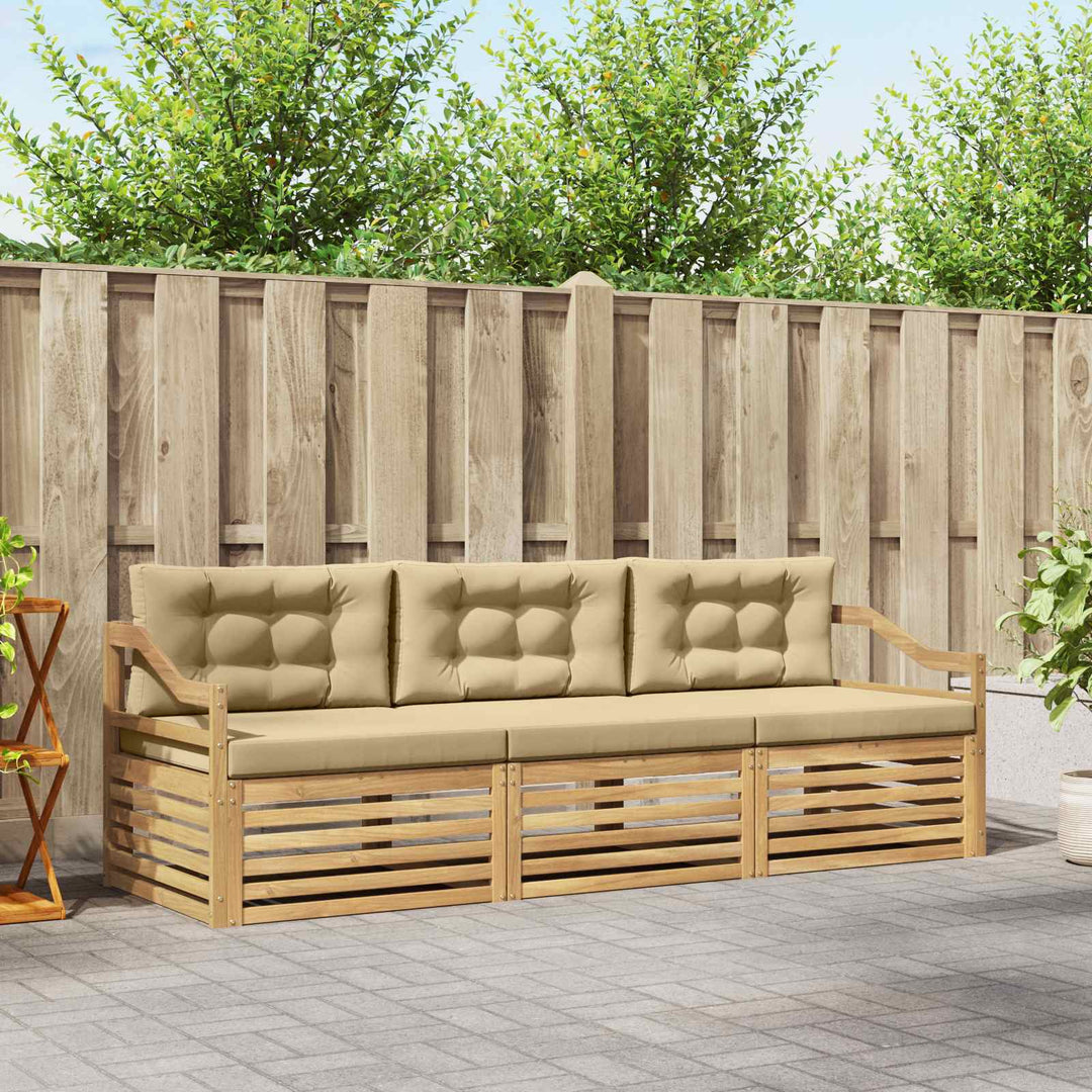 Udendørs sofagruppe med pude 3 pcs Hvid og Beige Polyester