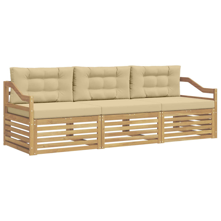 Udendørs sofagruppe med pude 3 pcs Hvid og Beige Polyester