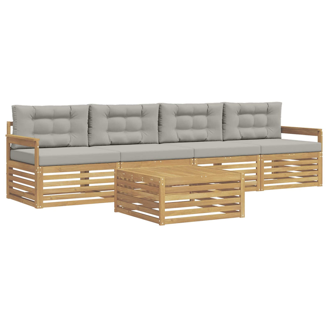 Udendørs sofagruppe 5 stk. Hvid og lysegrå Massivt Akacietræ