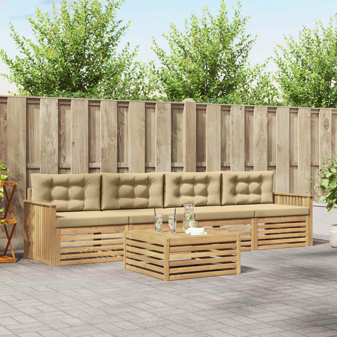 Udendørs sofagruppe 5 pcs Hvid og Beige Massivt Akacietræ