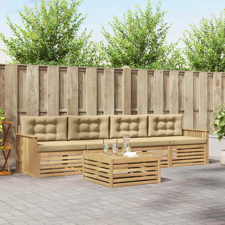 Udendørs sofagruppe 5 pcs Hvid og Beige Massivt Akacietræ
