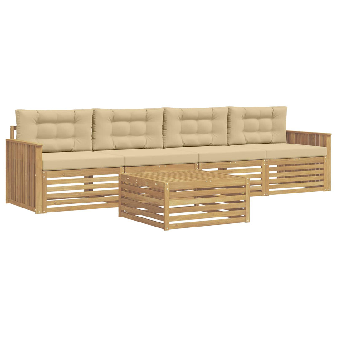 Udendørs sofagruppe 5 pcs Hvid og Beige Massivt Akacietræ