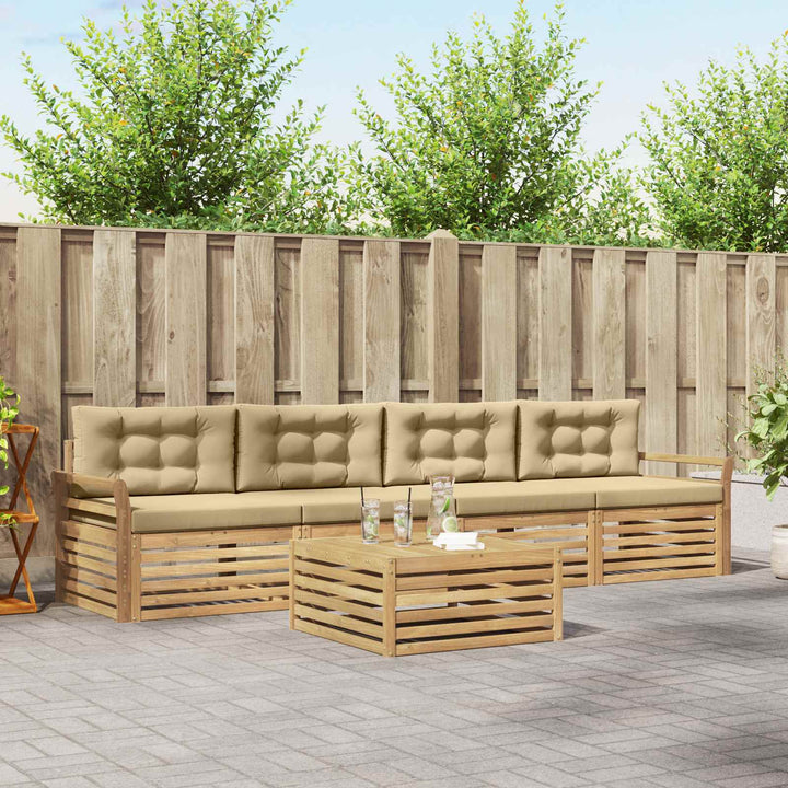 Udendørs sofagruppe 5 pcs Hvid og Beige Massivt Akacietræ