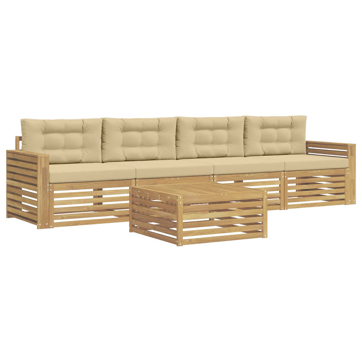 Udendørs sofagruppe 5 pcs Hvid og Beige Massivt Akacietræ