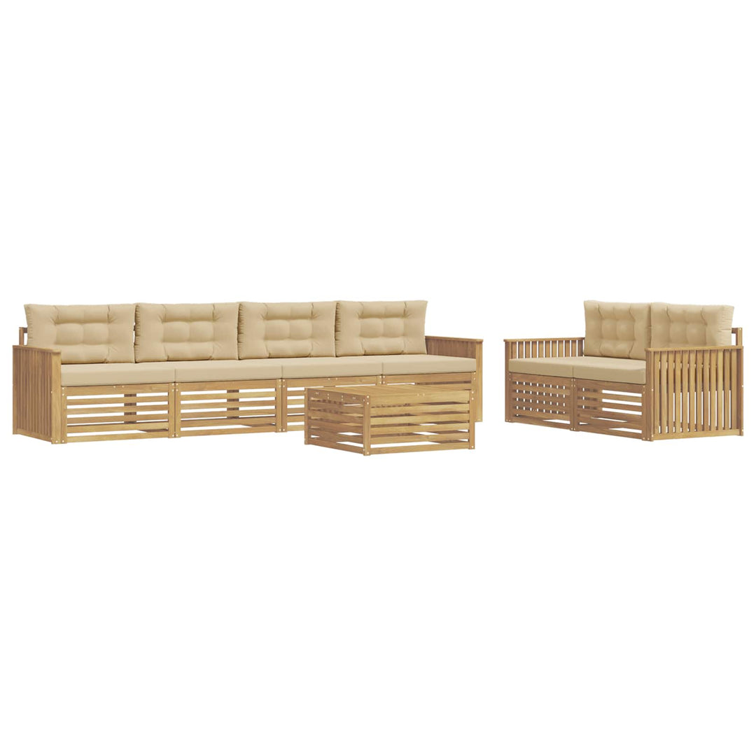 Udendørs sofagruppe 7 pcs Hvid og Beige Massivt Akacietræ